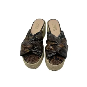 Zara Brown Snakeskin Jute Espadrille Platform Slide Sandals Size 39 /‎ US 8.5 thumbnail 2