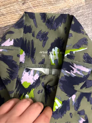 aerie‎ Olive Green Leopard Print Leggings with Pink Side Stripe thumbnail 2