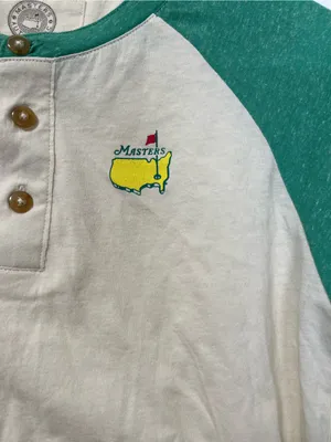 Masters Authentic by Red Jacket Logo Raglan Tshirt with front buttons size Small Green thumbnail 5