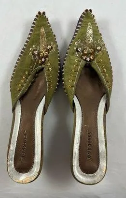 6.5 Bonnibel Olive green jewel sequin wooden slip on point clogs thumbnail 1