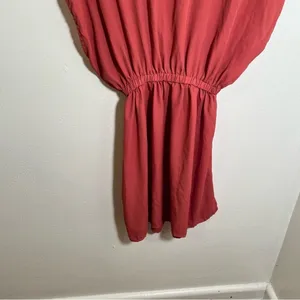 Womens Mini Dress V-Neck Short Dolman Sleeve Pink Red Elastic Waist A-Line Skirt thumbnail 7