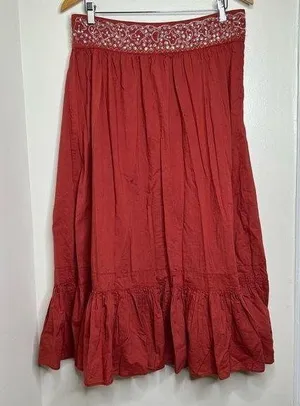 Vintage Boho Cotton Maxi Skirt w/ Sequins and Beadwork Women’s Medium Has Flaws thumbnail 1