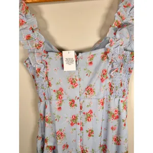 Abercrombie & Fitch Floral High-Low Maxi Dress Womens Medium Blue Ruffle Smocked thumbnail 6