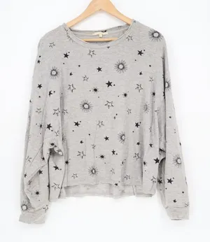 Z Supply Sweatshirt Womens S Heather Gray Star Sun Celestial Print Sleepwear thumbnail 1