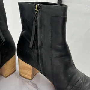 TOMS Evie Leather Women 9 Block Heel Ankle Boot‎ Black Side Zipper Comfy Boho thumbnail 4