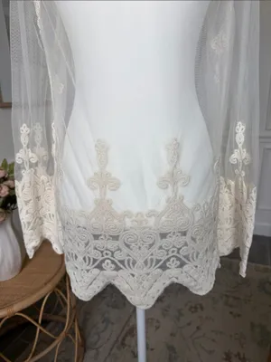 Rock & Roll Cowgirl Romantic Ivory Embroidered Lace Boho Tunic Western Top S thumbnail 7