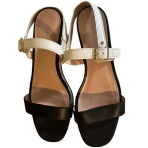 Kate Spade New‎ York Wedge Sandals Black White 9 Womens Platform Striped Heels thumbnail 2