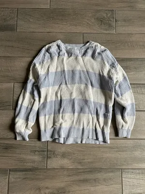 Hollister Wide-Striped Crewneck Sweater in Light Blue & Cream thumbnail 2