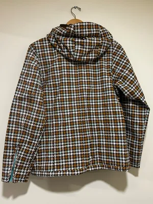 Burton Womens Vintage Houndstooth Plaid Snowboard Ski Jacket Blue Brown Medium thumbnail 6