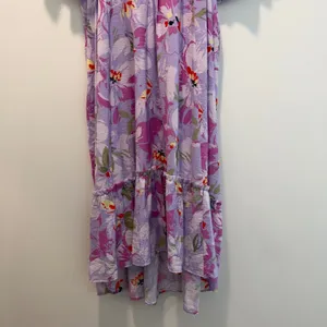 Terra & Sky Women's Plus 0X 14W Purple Floral Ruffle Sleeve Maxi Dress Tiered thumbnail 3