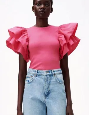 ZARA Puff Sleeve Bodysuit thumbnail 1