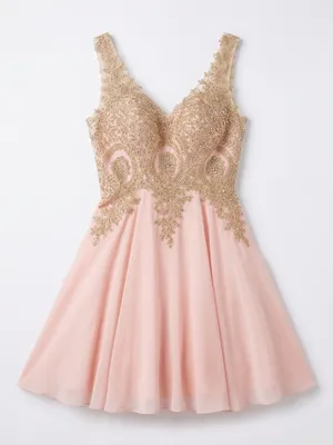 May Queen Couture Pink Chiffon Homecoming Dress with Gold Beaded Bodice Size 10 thumbnail 2