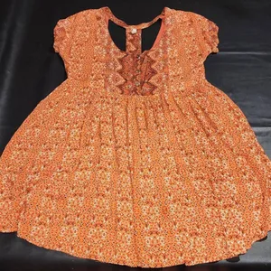 Free People Womens Orange‎ Sundown Open Back Babydoll Dress Medium thumbnail 1
