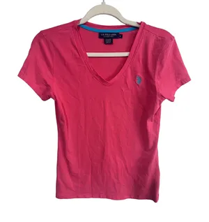 U.S. Polo Assn.‎ S Pink V-Neck T-Shirt Women's Luxury Feel Short Sleeve thumbnail 1