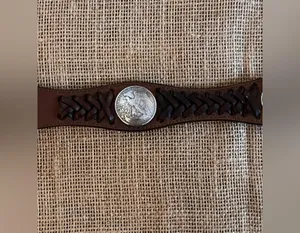 Justin Boots Brown Tooled Cowhide Leather Concho Coin Belt Silver Buckle western 32 in thumbnail 4