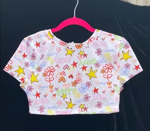 SMOOTHEZ by Aerie Graffiti like Crop Top Vibrant Design Size L Non Slip Hem thumbnail 1