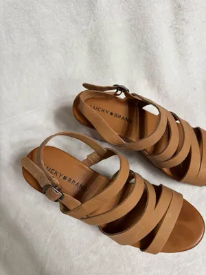 Lucky Brand Women's Marinaa Wedge Sandals tan Leather - Size 8 thumbnail 2