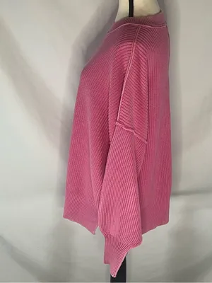 Aerie Love This Moment Pink Ribbed Sweater Shaker Stitch Side Slit Small thumbnail 2