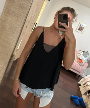 Free People Black Satin Top thumbnail 1