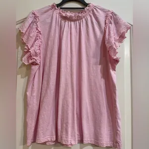 Crown & Ivy Pink Flutter Sleeve Blouse thumbnail 1