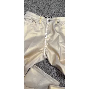 DG2 Diane Gilman Gold Metallic Coated Embellished Straight Leg Jeans 6 thumbnail 6
