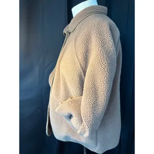 Fashion Tan Brown Sherpa Fleece Jacket Snap Button Front Size M 7078 thumbnail 3