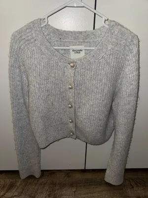 Abercrombie Jessica Simpson Cream Ribbed Knit Cardigan Sweater thumbnail 1