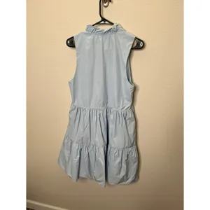 Amanda Uprichard Light Blue Ruffle Neck Tiered Sleeveless Babydoll‎ Mini Dress L thumbnail 3