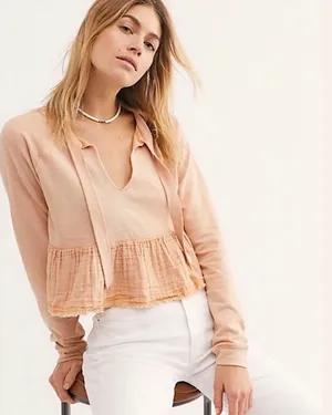 Free People Sweet Jane Pullover Peach Sweatshirt Top Medium thumbnail 1