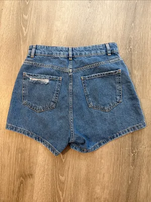 Zara XS Womens Distressed Denim Wrap-Front Skort Mini Skirt Casual Blue Shorts thumbnail 2