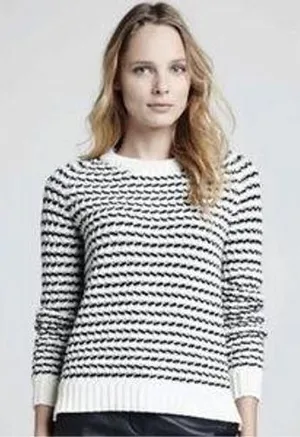 Theory Innis B‎ Loryelle Wool Sweater Black White Textured Stripe D1011730 thumbnail 1