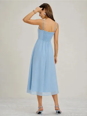 RIHOAS Powder Blue Square-Neck Midi Dress with Side Slit thumbnail 2