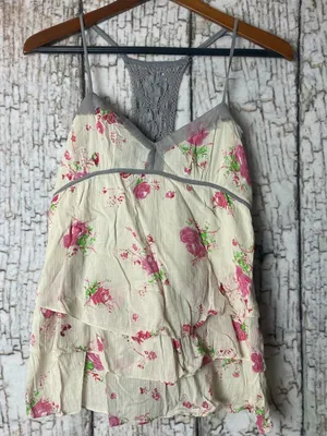 Vtg Free People Floral Tiered Boho Cottagecore crochet Cami Pink & Green 8 thumbnail 4