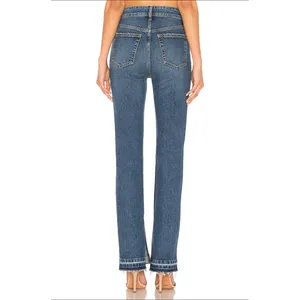 Free People Emmy Split Hem Boot Cut Jeans Size 31 Blue High Rise Raw Hem Boho thumbnail 3