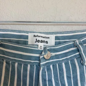 Reformation Striped High Rise Straight Jeans Blue White Size 31 Organic Funky thumbnail 3