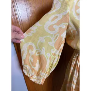 Alexis Capri Yellow Orange Abstract V-Neck Mini Dress $598 flowy coquette XS thumbnail 8