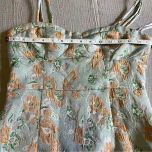 NWOT Lulus Enviable Aesthetic Light Blue Floral Jacquard Bustier Midi Dr… thumbnail 10