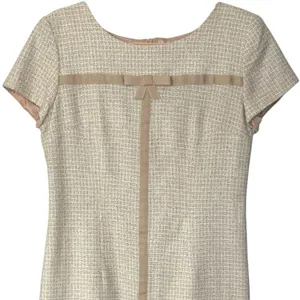 90s Vintage Tweed Mini Dress Short Sleeve Ribbon & Bow Size 6 Coquette Girl thumbnail 5