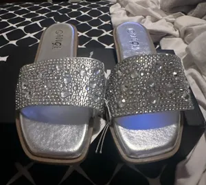 Rainbow Sandals Rouge Silver Embellished Slides Sandals thumbnail 1