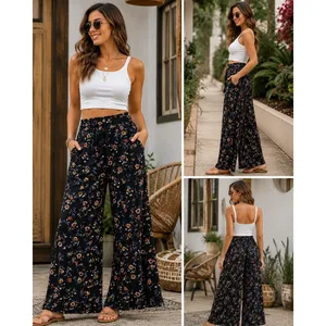 Lived To Be Spoiled Pants Womens M Black Floral Wide Leg Smocked Tassel Boho thumbnail 10