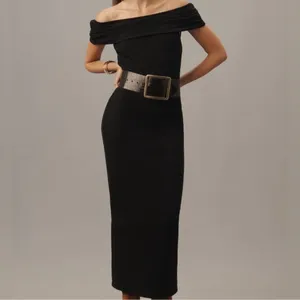 NWOT REFORMATION Josefina off the shoulder Knit Black Maxi Dress Size S thumbnail 3