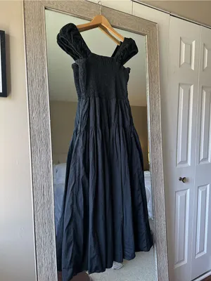 Nordstrom Signature Black Smocked Square Neck Puff Strap Maxi Dress Size Small thumbnail 3
