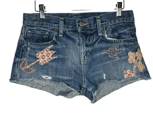 Denim & Supply Ralph Lauren Floral Patchwork Cut Off Mini Denim Shorts thumbnail 1