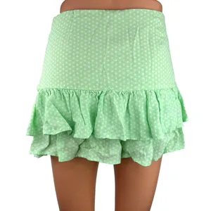Zara Women Green Polka Dot Ruffle Hem Zipper Casual A-line Mini Skirt Skort Sz S thumbnail 3