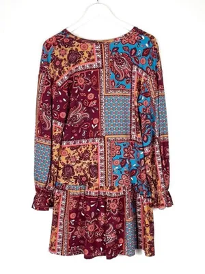 NWT Zara patchwork boho western floral long sleeve mini dress NEW size M medium thumbnail 3