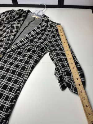 Altar'd State Black & White Plaid Blazer Single Button Ruched Sleeves XS USA EUC thumbnail 5