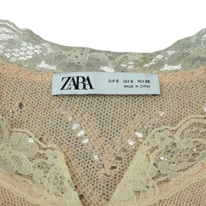 ZARA Peach Pointelle‎ Lace Trim Cropped Cardigan Sweater Delicate Cottagecore thumbnail 5