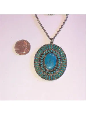 Vintage Faux Turquoise Color and Silver Tone Boho Pendant Necklace thumbnail 3