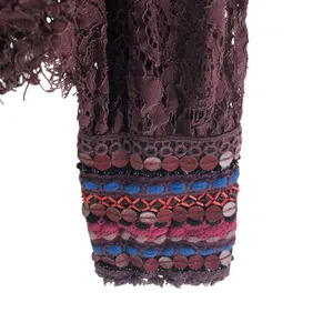 Blank London Womens Top Blouse Lace Embroidered Sequin High Neck Burgundy M thumbnail 2