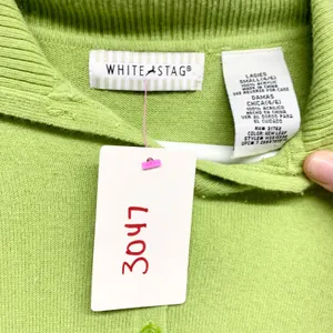 Vintage White Stag Sweater Women Sz Small Green Collared Button Front 3/4 Sleeve thumbnail 3